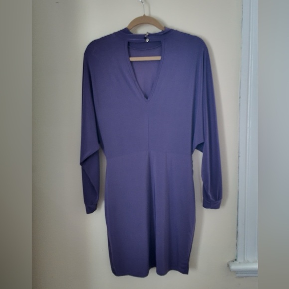 Class Act Purple Mini Dress - L - Stretchy Turtleneck Open Back Party Dress - Picture 7 of 13